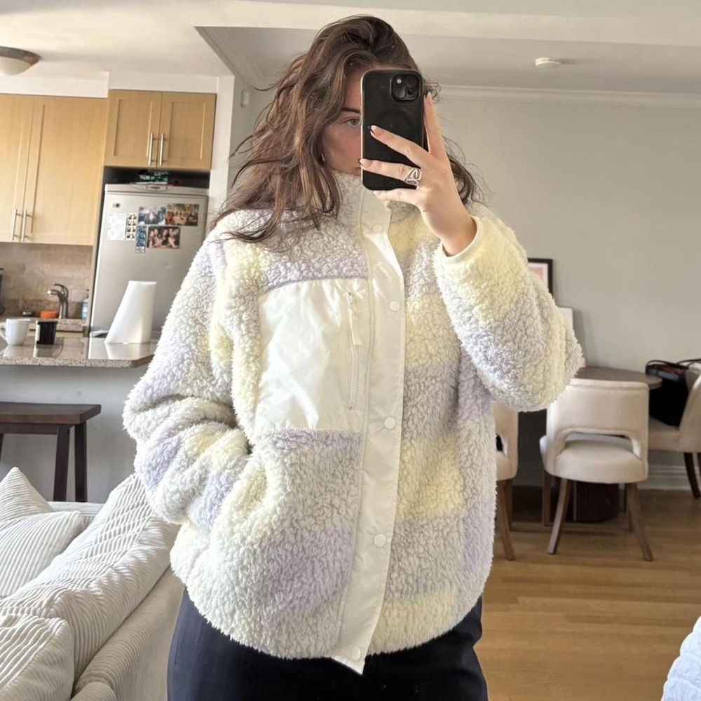 Urban Outfitters Cream & Lavender Striped Sherpa Zip Jacket
